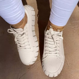 Tênis Casual Feminino Com Alça Cruzada E Biqueira Redonda Com Cordões
