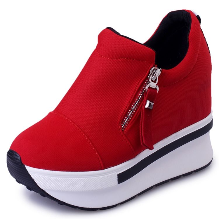 Tênis Feminino Liso Com Zíper Redondo Com Plataforma Do Dedo Do Pé Redondo