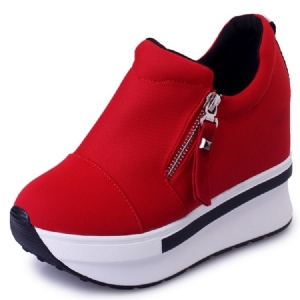 Tênis Feminino Liso Com Zíper Redondo Com Plataforma Do Dedo Do Pé Redondo
