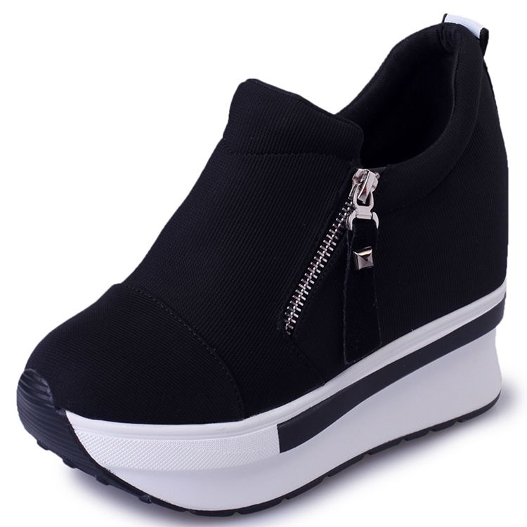 Tênis Feminino Liso Com Zíper Redondo Com Plataforma Do Dedo Do Pé Redondo