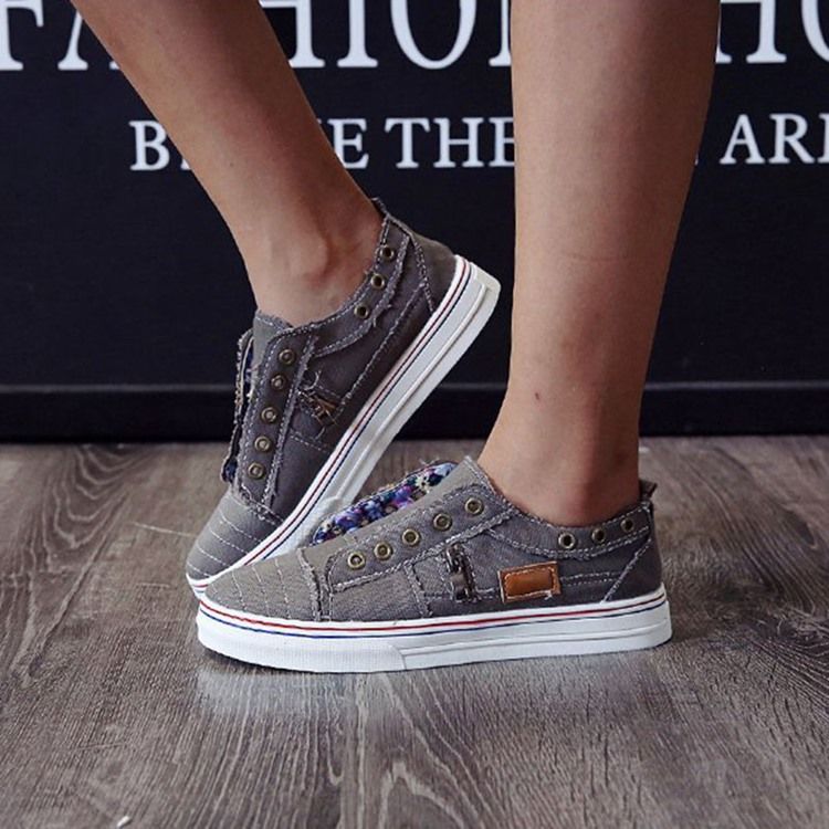 Toe Redondo Feminino Liso Com Zíper Decotado Na Parte Superior Sapatos Finos