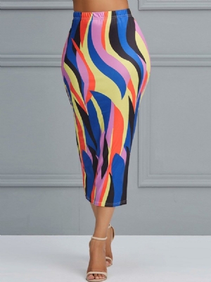 Bloco De Cores Geométrico Bodycon Saias Femininas