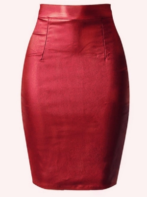 Bodycon Feminino Na Altura Do Joelho Pu Saia Lisa De Cintura Alta