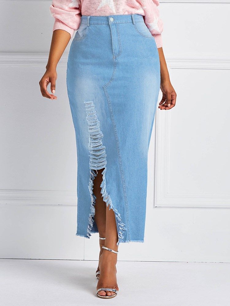 Bodycon Ripped Pockets Saia Feminina