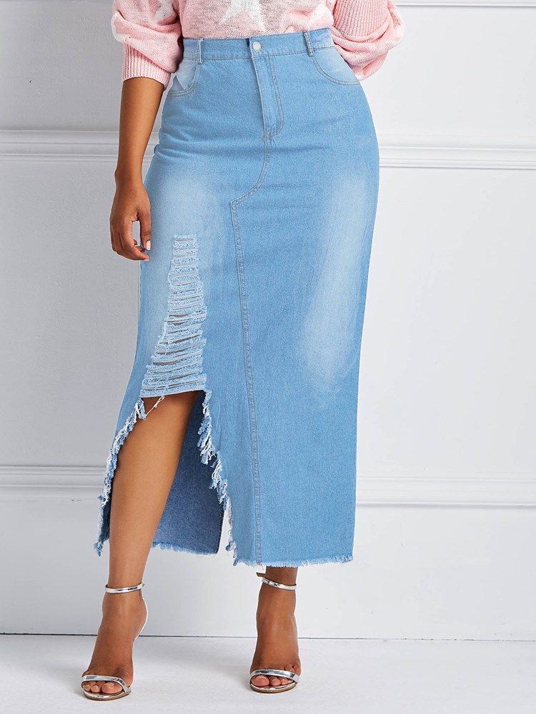 Bodycon Ripped Pockets Saia Feminina