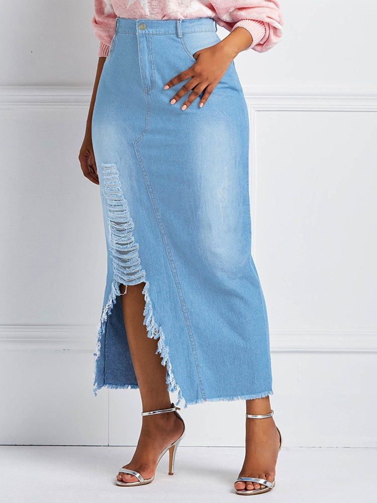 Bodycon Ripped Pockets Saia Feminina