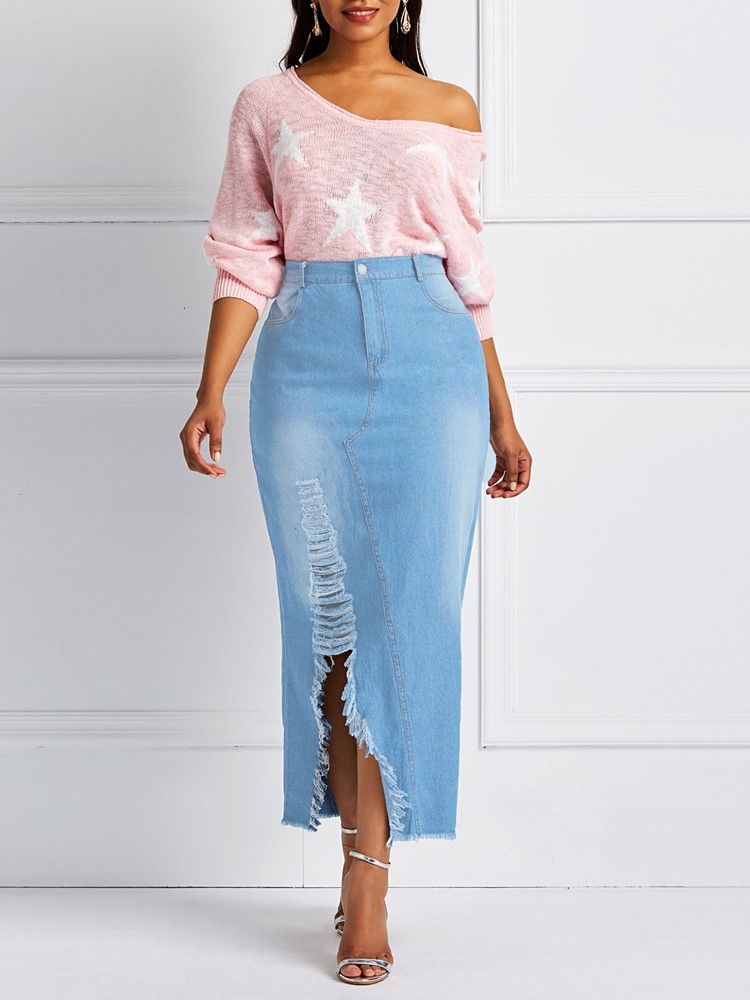Bodycon Ripped Pockets Saia Feminina