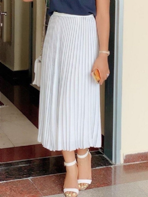 Metade Da Panturrilha Lisa Plissada Moda Saia Feminina