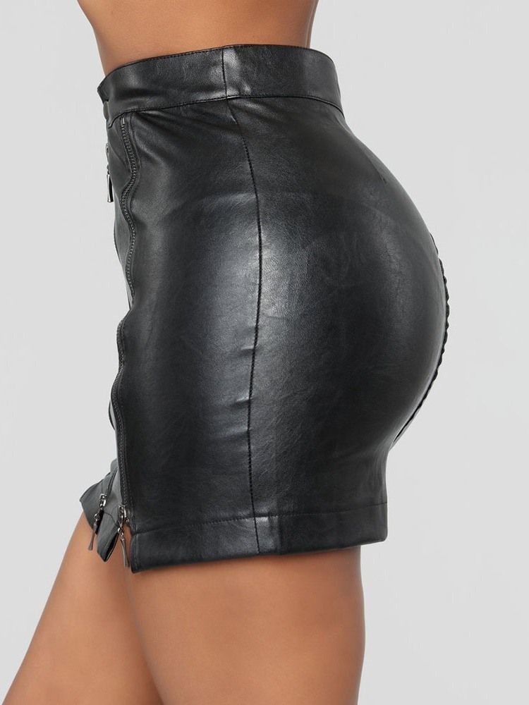 Mini Saia Feminina Com Zíper Liso E Cintura Alta Saia Sexy