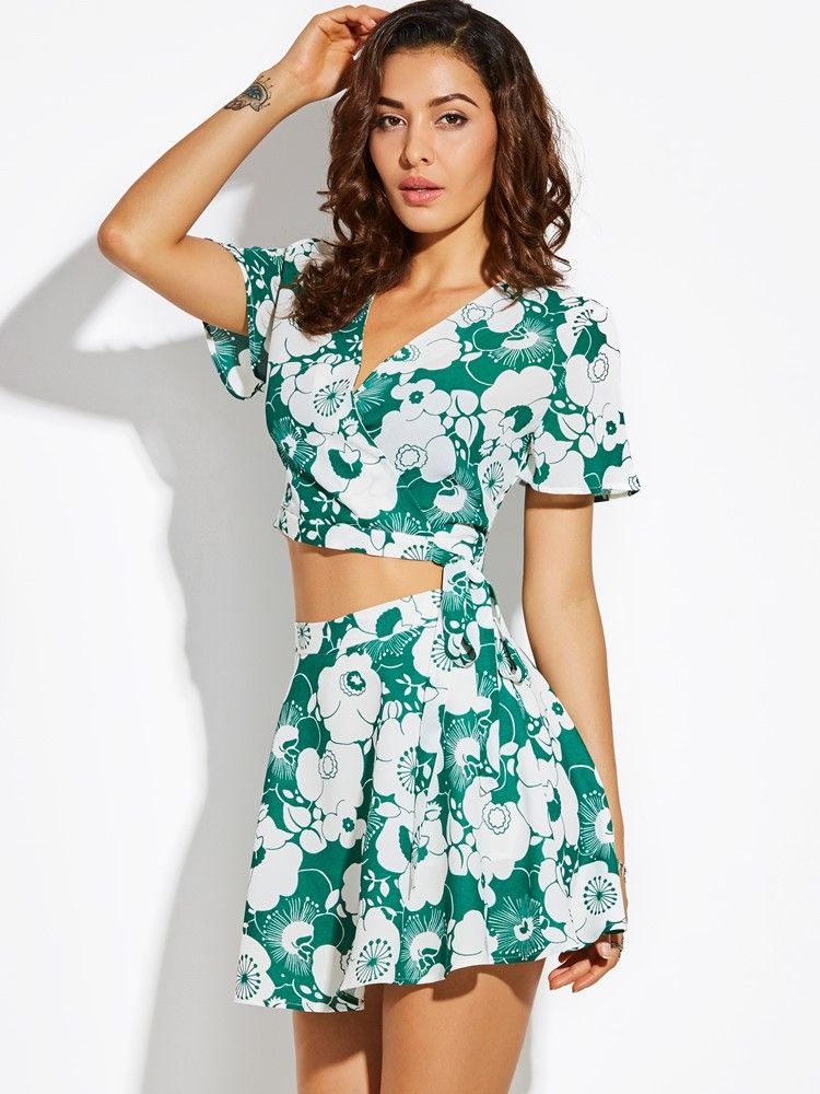 Minissaia Feminina Color Block Flower Print