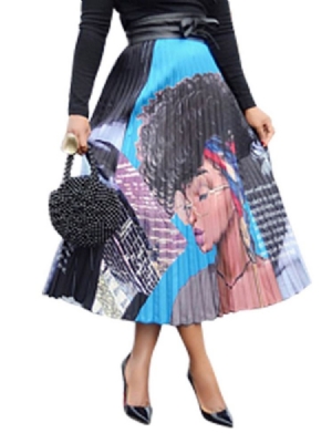 Moda Africana Feminina Saia Causal Com Pregas Na Panturrilha Média (sem Cinto)