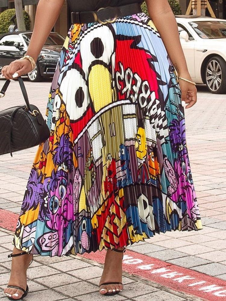 Moda Africana Feminina Saia Causal Com Pregas Na Panturrilha Média (sem Cinto)