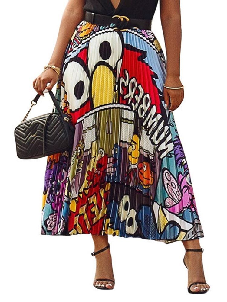 Moda Africana Feminina Saia Causal Com Pregas Na Panturrilha Média (sem Cinto)
