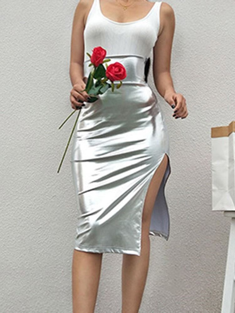 Moda Saia Feminina A-line Split Na Altura Do Joelho