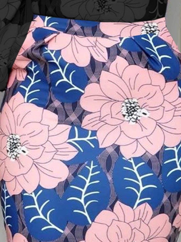 Mulher Com Estampa Mid-panturrilha Bodycon Fashion Saia Floral
