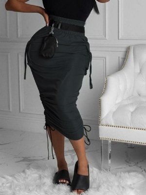 Mulher Lisa Meia Panturrilha Bodycon Cintura Alta Saia Noturna