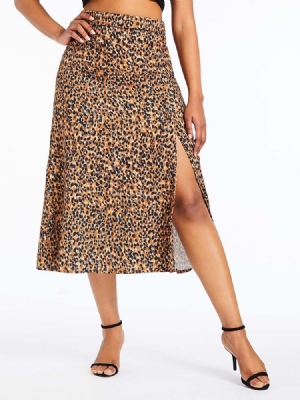 Mulher Saia Leopardo Fenda Meia Panturrilha Feminina