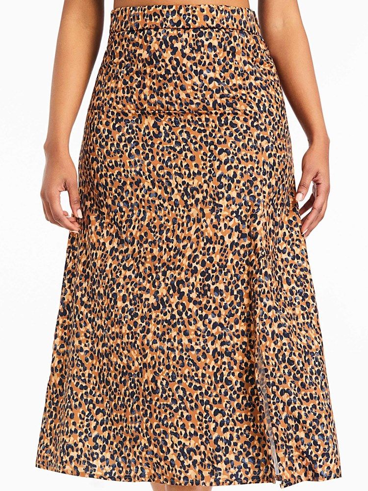 Mulher Saia Leopardo Fenda Meia Panturrilha Feminina