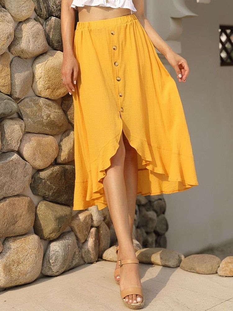 Saia Casual Feminina Assimétrica Lisa De Panturrilha Média
