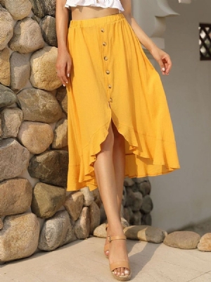 Saia Casual Feminina Assimétrica Lisa De Panturrilha Média