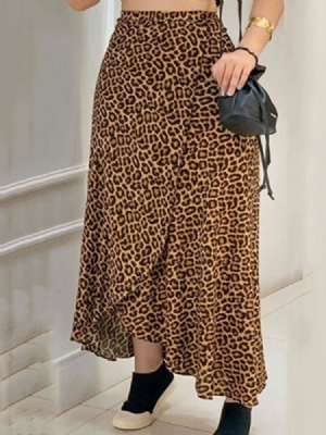 Saia Casual Feminina De Cintura Média Até O Tornozelo Leopardo A-line