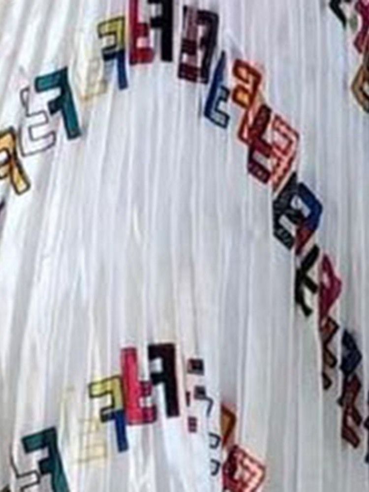 Saia Casual Feminina Estampada Carta Plissada Na Altura Do Tornozelo