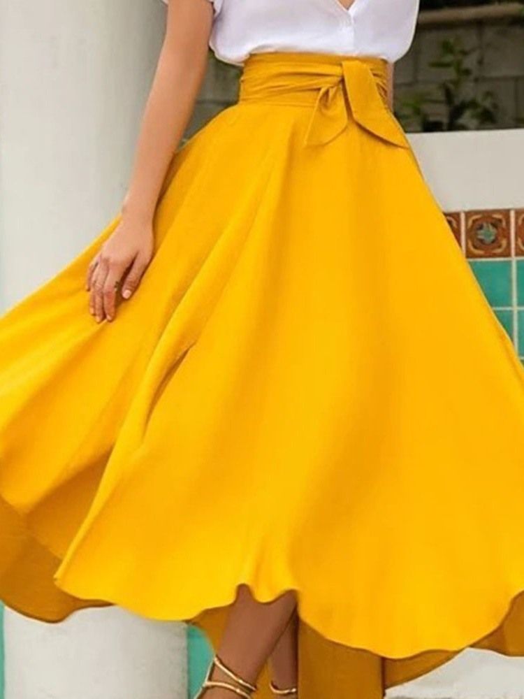 Saia Casual Feminina De Expansão Simples Na Altura Do Tornozelo