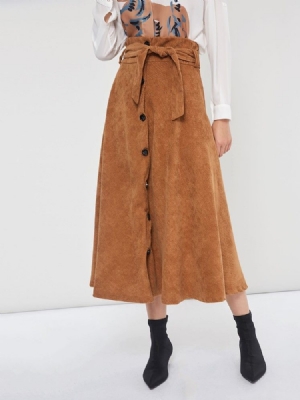 Saia Casual Feminina De Renda Média Panturrilha Lisa