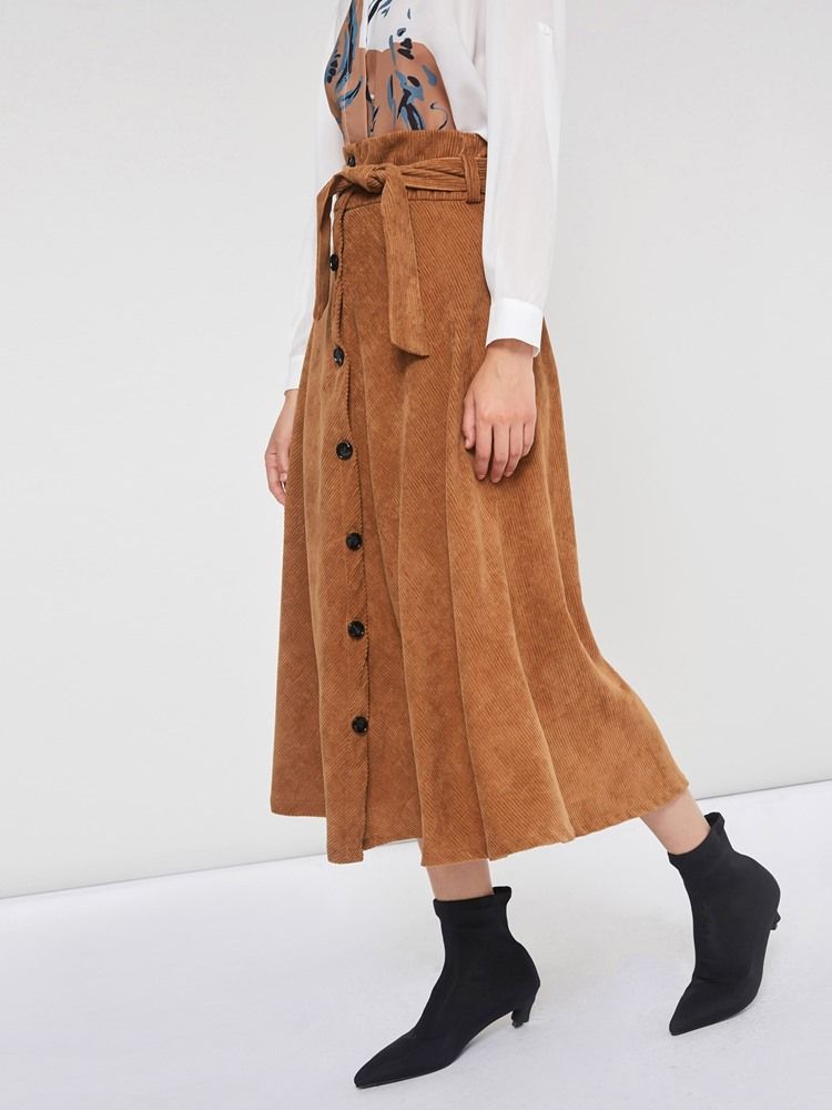 Saia Casual Feminina De Renda Média Panturrilha Lisa