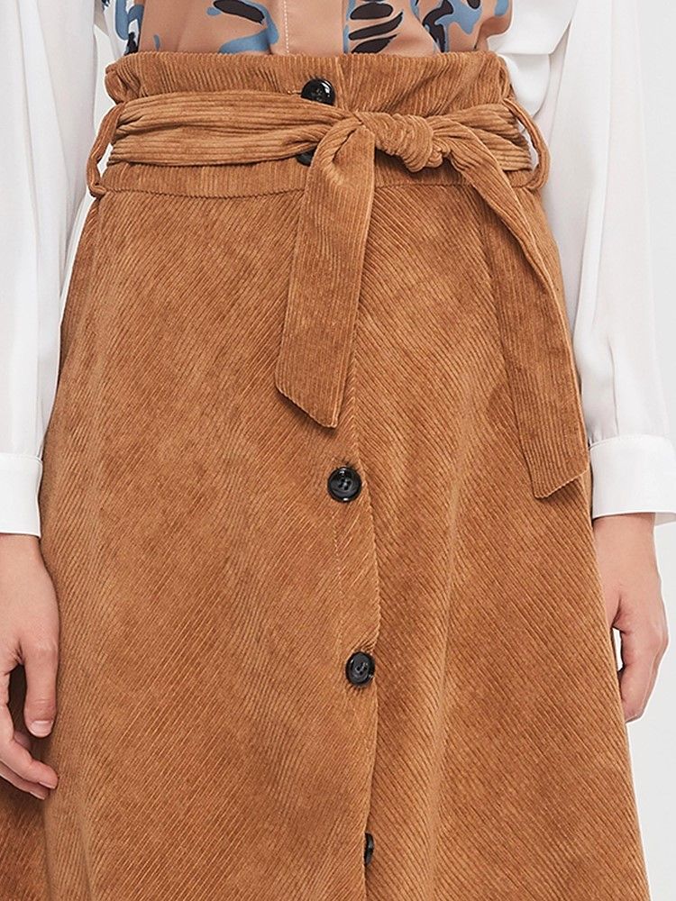 Saia Casual Feminina De Renda Média Panturrilha Lisa
