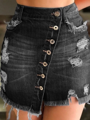 Saia Feminina Assimétrica Jeans Lisa De Cintura Alta