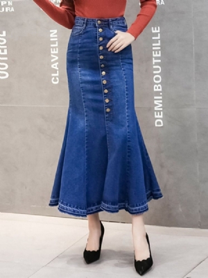 Saia Feminina De Bolso Liso Jeans Sereia De Cintura Alta