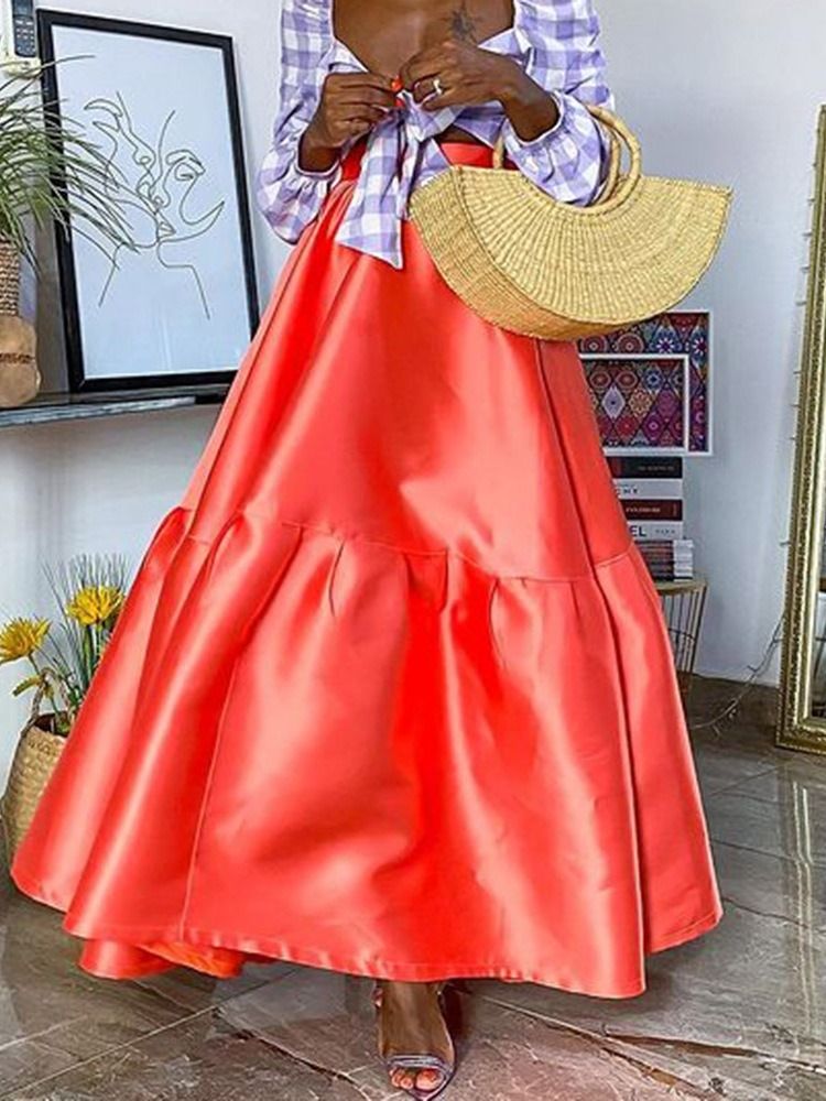 Saia Feminina De Patchwork De Expansão Até O Chão Com Cintura Alta