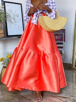 Saia Feminina De Patchwork De Expansão Até O Chão Com Cintura Alta