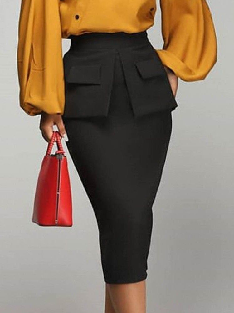 Saia Lápis Feminina Bolso Liso Saia Elegante De Cintura Alta