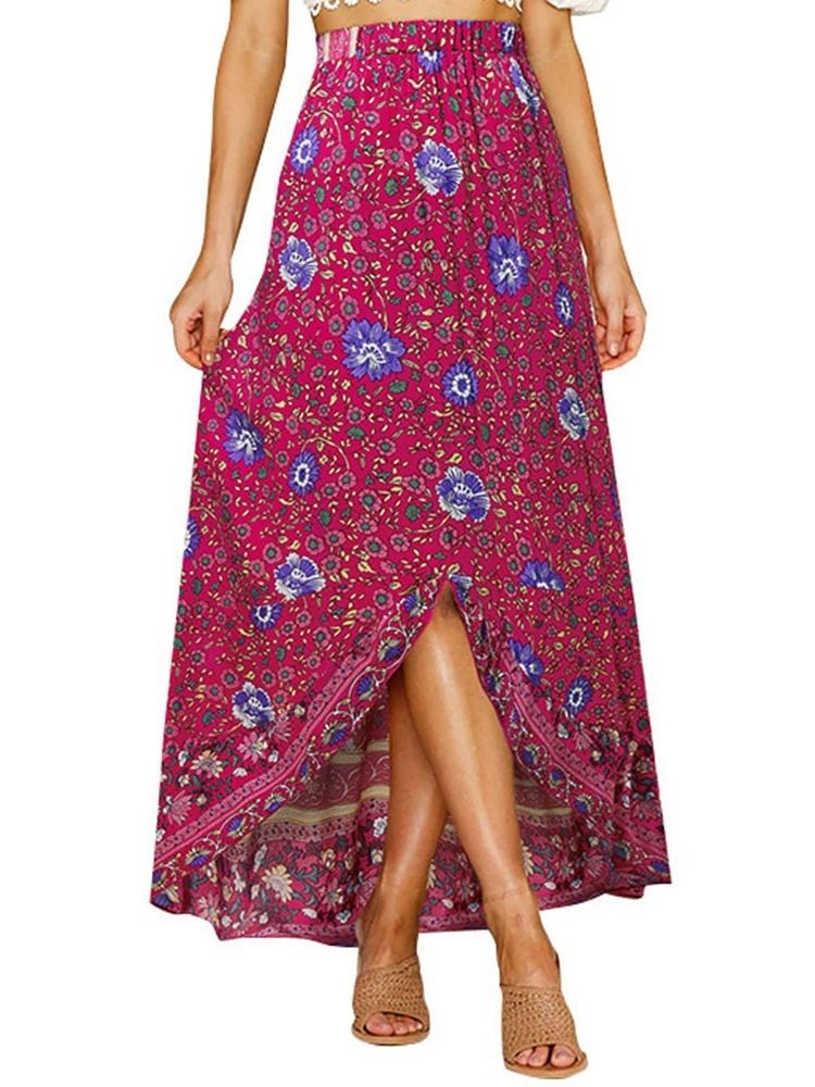 Saia Longa Doce Assimétrica Estampa Floral Feminina