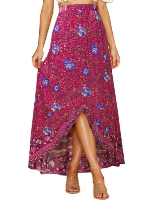 Saia Longa Doce Assimétrica Estampa Floral Feminina