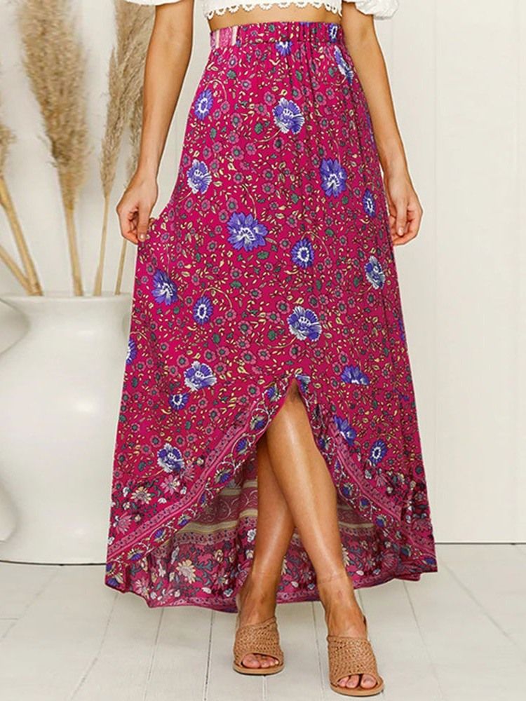 Saia Longa Doce Assimétrica Estampa Floral Feminina