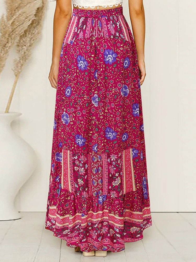 Saia Longa Doce Assimétrica Estampa Floral Feminina