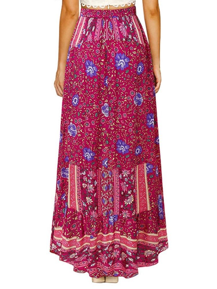 Saia Longa Doce Assimétrica Estampa Floral Feminina