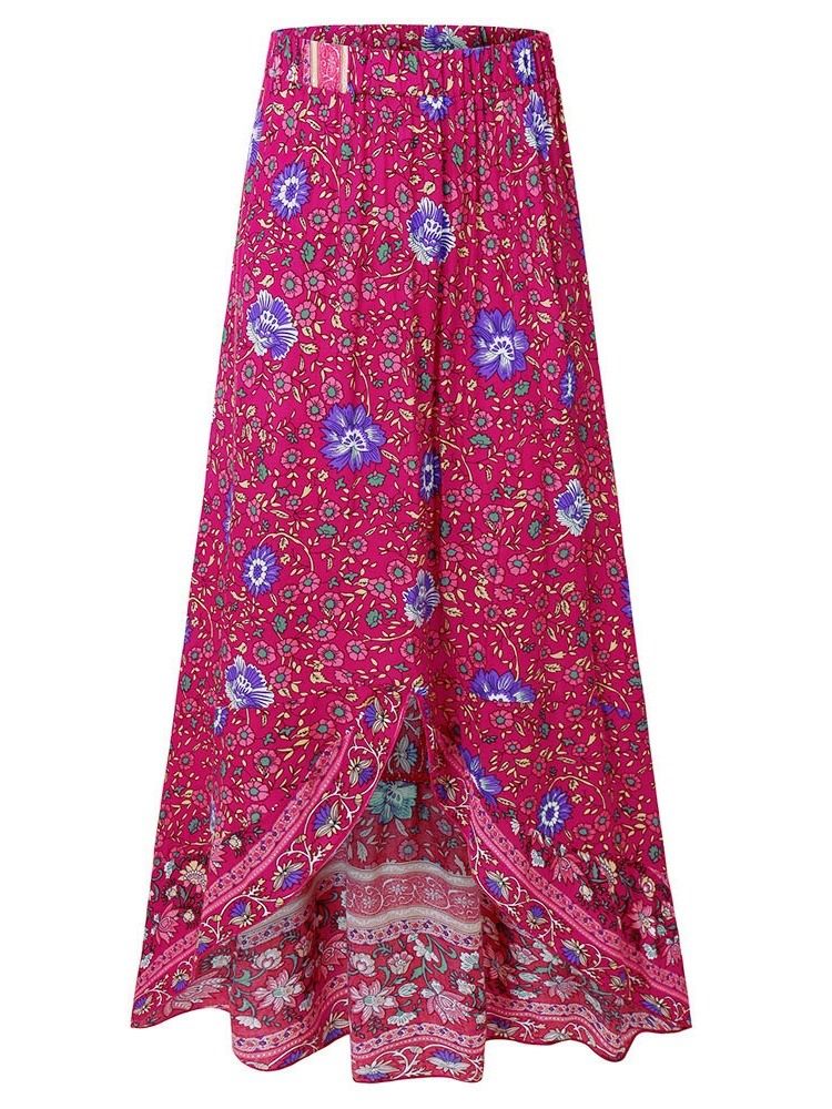 Saia Longa Doce Assimétrica Estampa Floral Feminina
