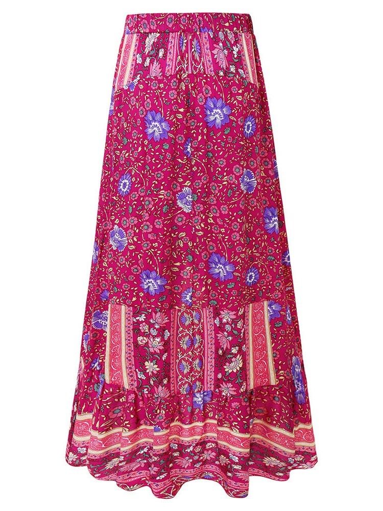 Saia Longa Doce Assimétrica Estampa Floral Feminina