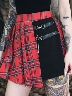 Traje Feminino De Halloween Em Linha A Minissaia Patchwork Estilo Gótico Saia De Cintura Média