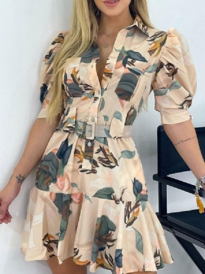 Acima Do Joelho Estampa Meia Manga Pullover Vestido Floral Feminino