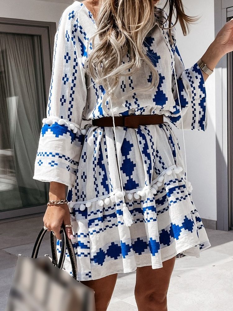 Acima Do Joelho Manga Três Quartos Vestido De Renda Em Linha A Vestidos De Praia Para Mulheres