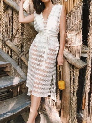 Boné Com Decote Em V Manga Transparente Para Viagem Look A-line Vestido Feminino