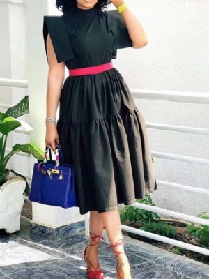 Boné Manga Com Gola Meia Panturrilha Moda Vestido Feminino Linha A