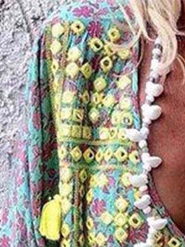 Borla Bohemian Com Decote Em V Meia Manga Vestido Midi Vestidos De Praia Para Mulheres