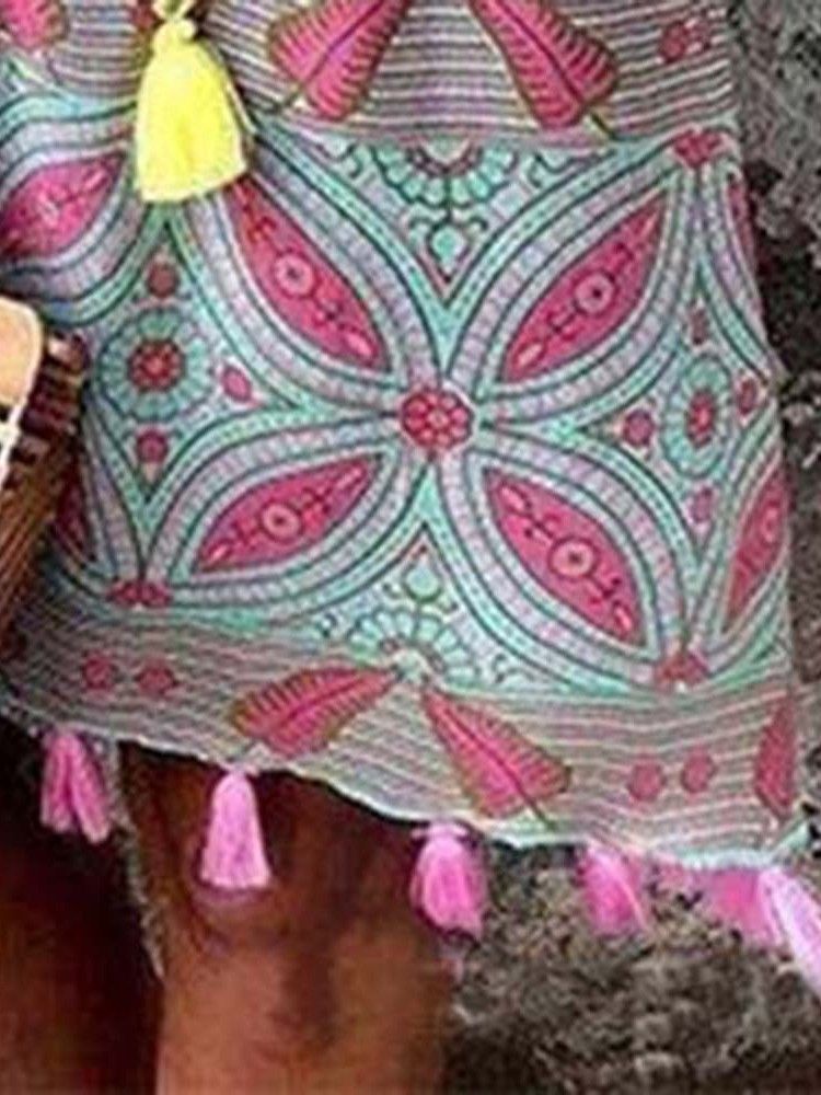 Borla Bohemian Com Decote Em V Meia Manga Vestido Midi Vestidos De Praia Para Mulheres