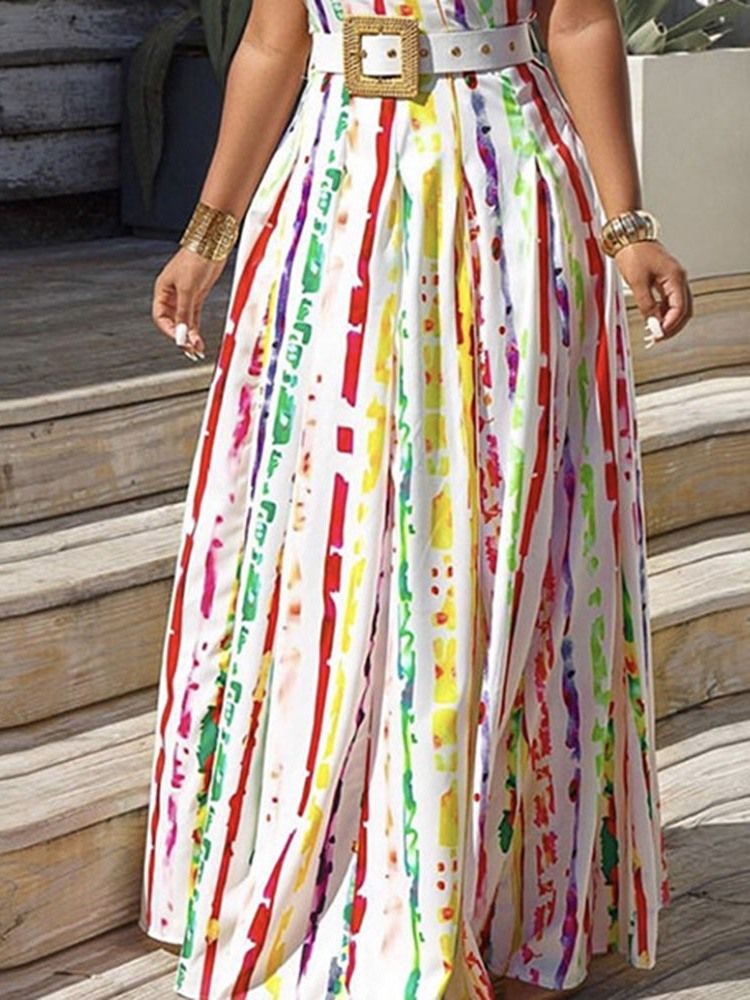 Estampa Vestido Feminino Longo Sem Mangas Até O Chão